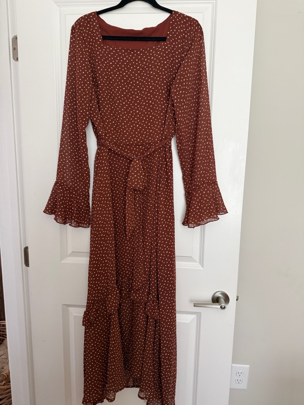 Women’s Rust Polka Dot Maxi Dress with Tie Waist